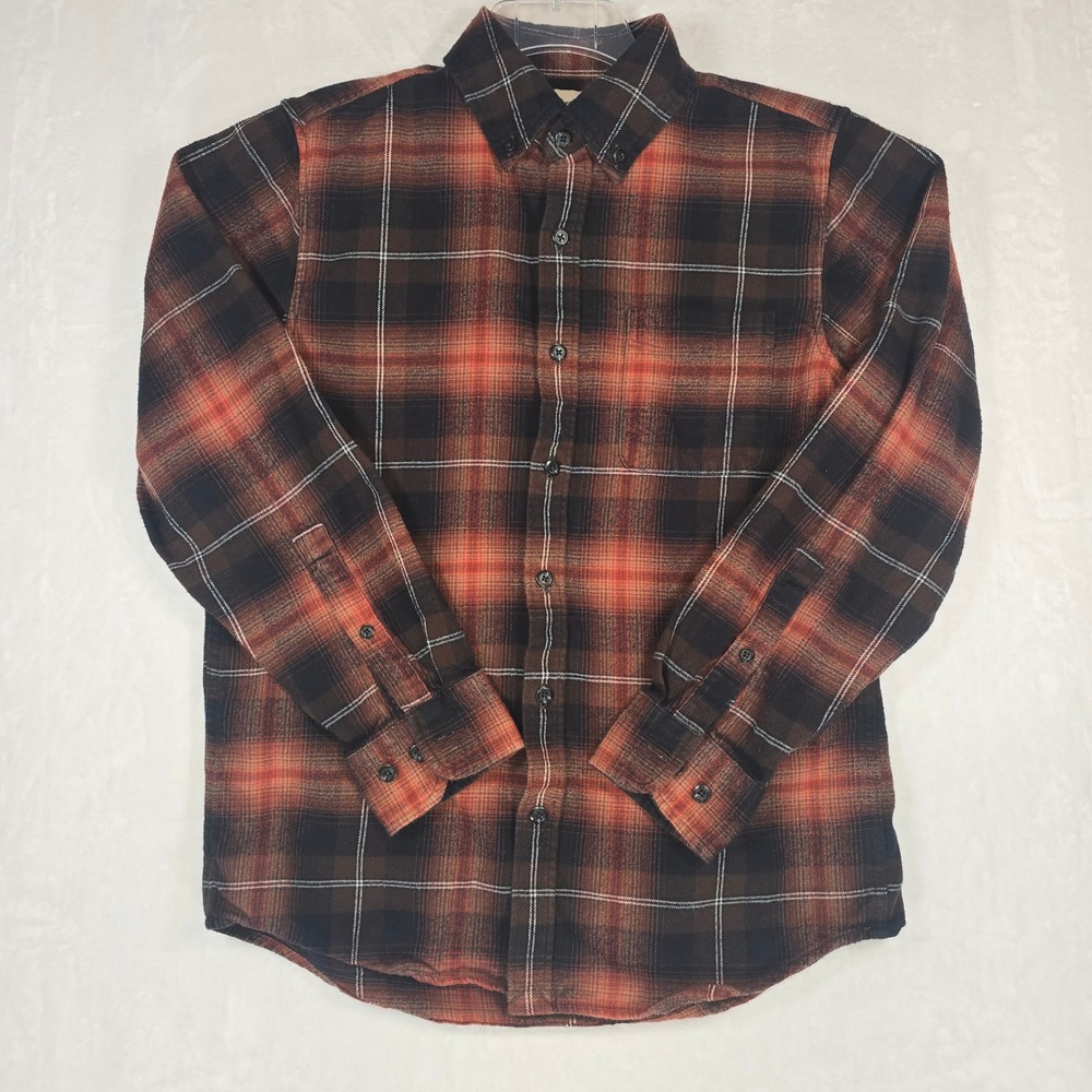 Blake Shelton x Lands End Mens M Orange Brown Plaid Flannel Western Grunge